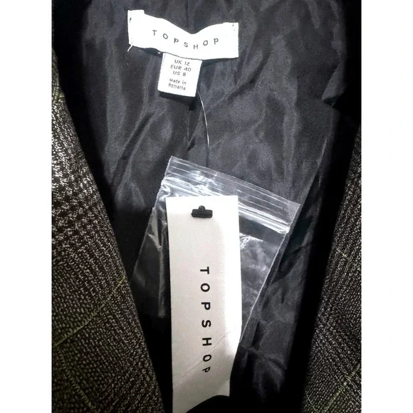 Topshop NWT Checked Blazer SZ 8 Brown Preppy Oversized Women's Plaid Jacket NWT - Picture 7 of 8